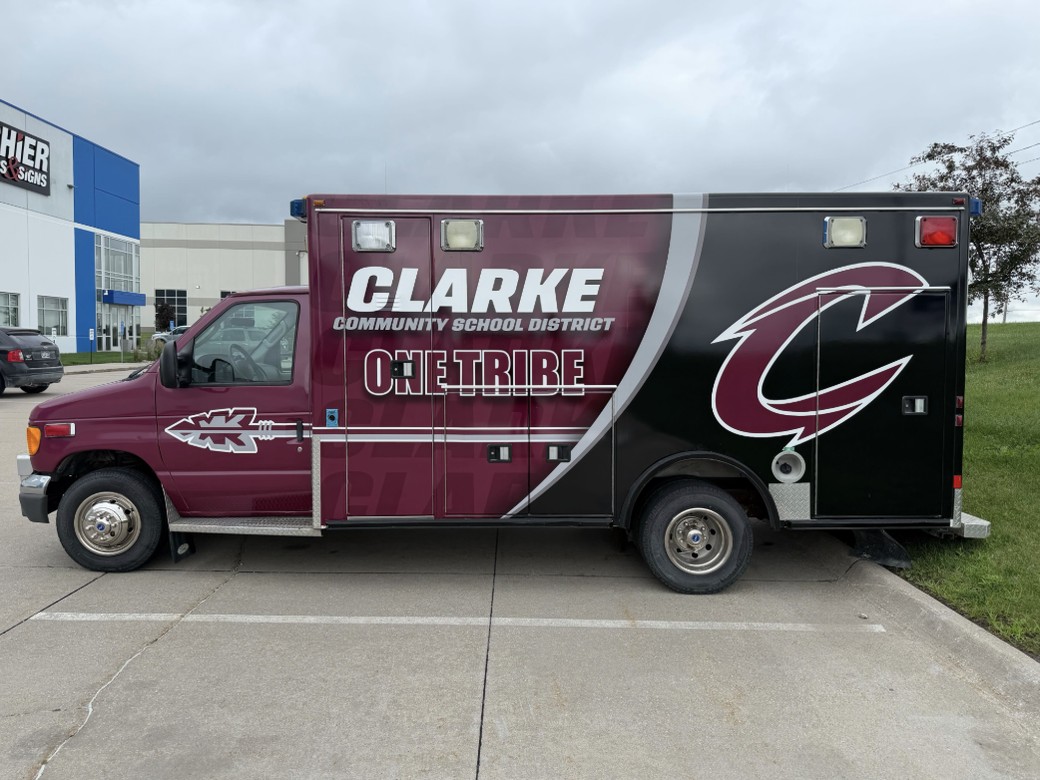 Clarke Community School District One Tribe ambulance wrap after install