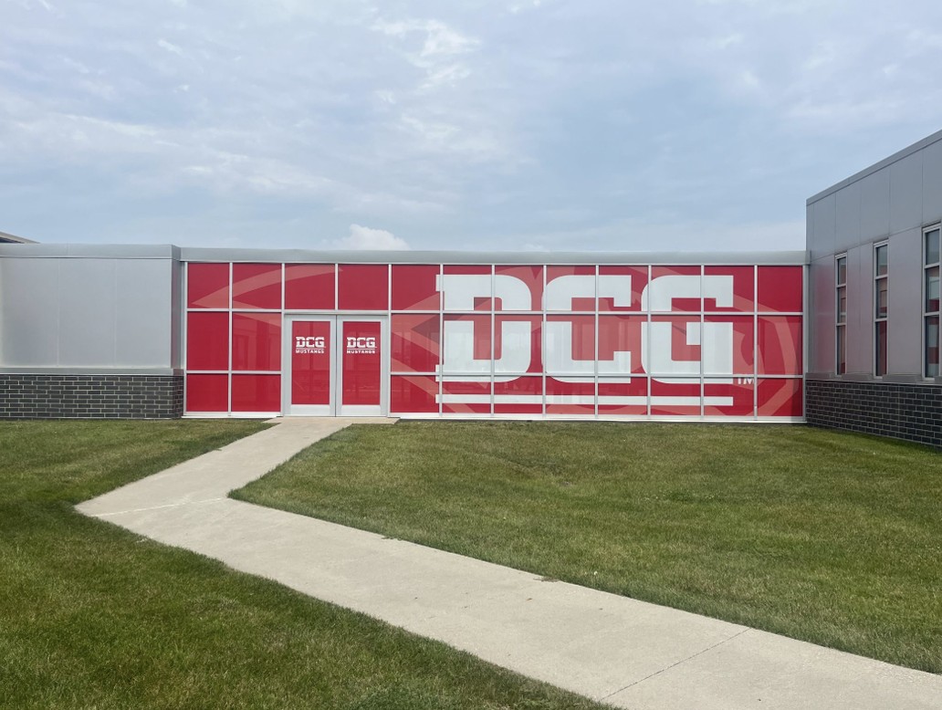 DCG Mustangs perforated window graphics after install