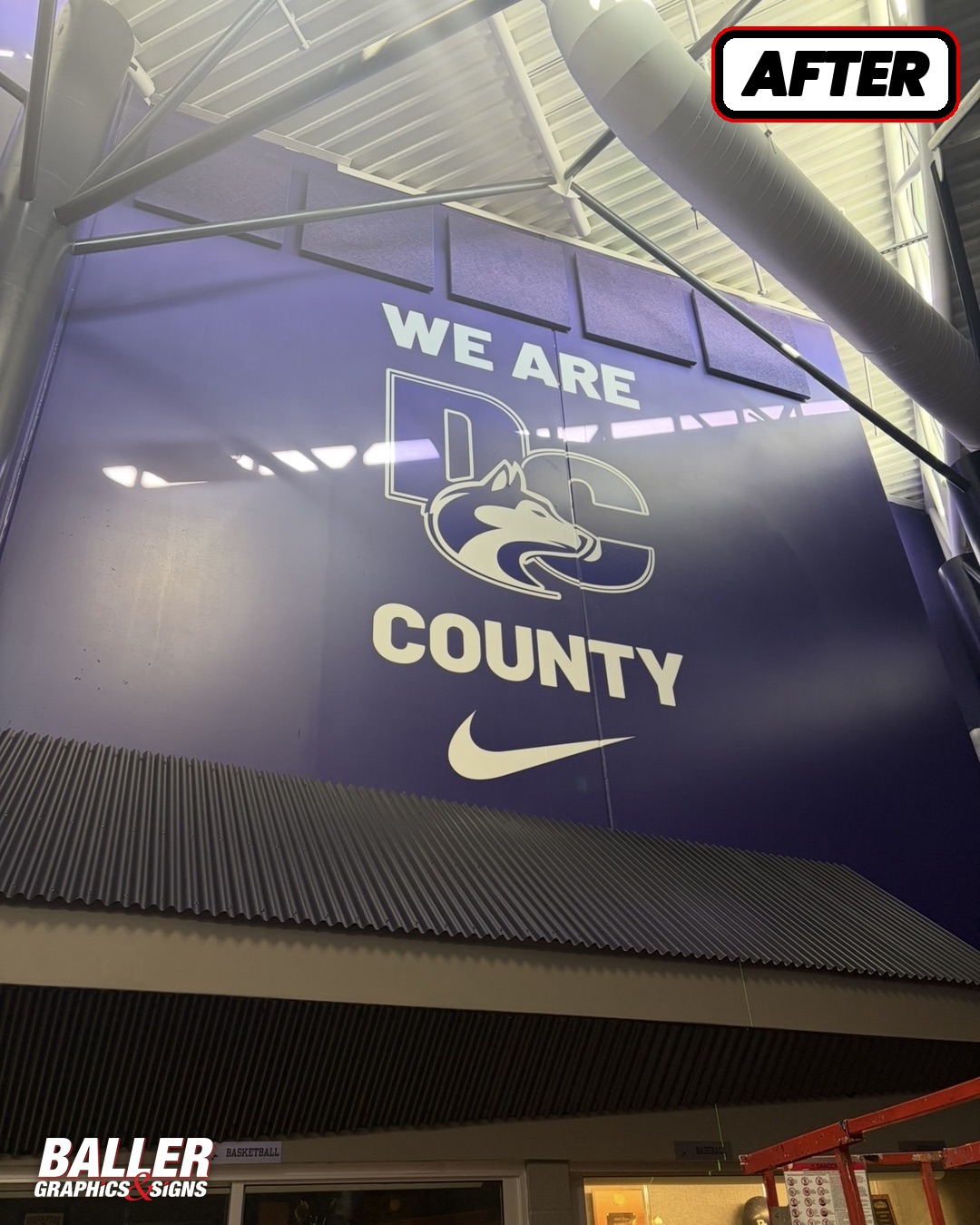 WE ARE DC COUNTY Husky gymnasium wall graphic at Douglas County High School in Castle Rock, Colorado